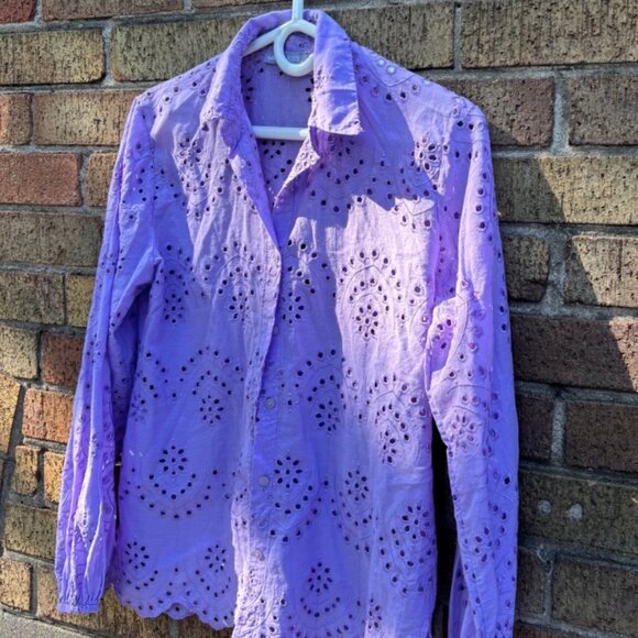 Lilac Eyelet Button-Down Shirt – Milan Kiss - Picture 2 of 3